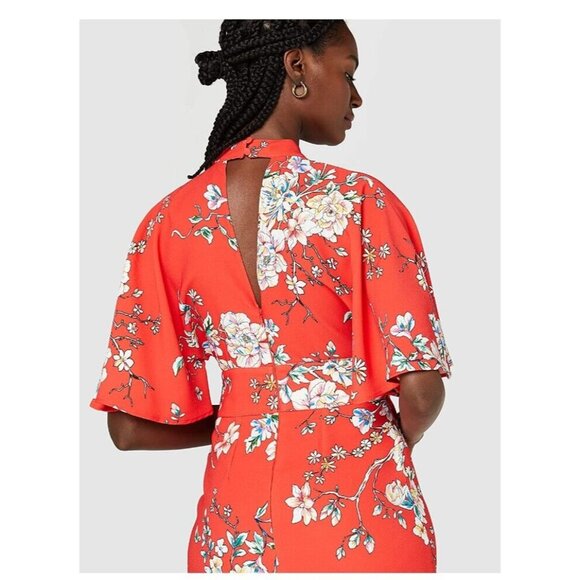 TRUTH & FABLE Women's XS Red Floral Keyhole Maxi Evening Dress with Side Slits - Picture 5 of 10